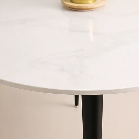 Mesa de Cuarzo Redonda Calacatta Soft Base Negro (100cm, 120cm)