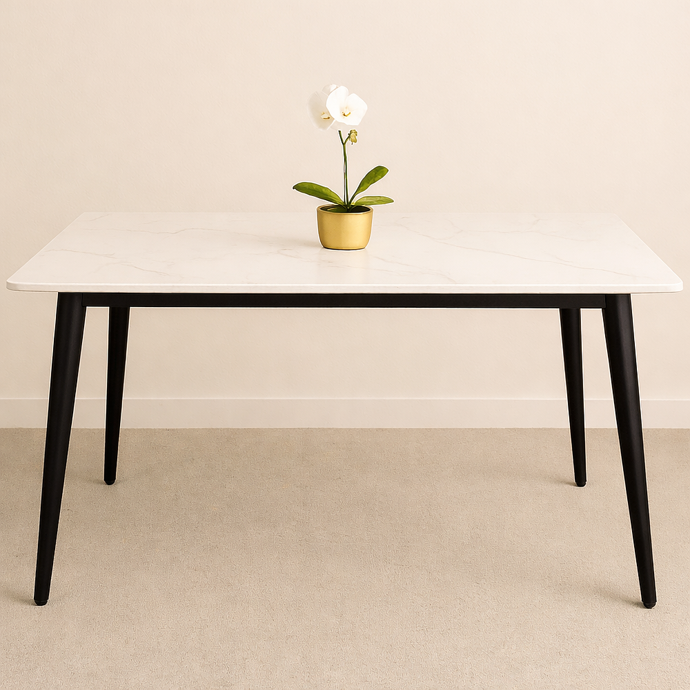 Mesa de Cuarzo Rectangular Calacatta Soft Base Negro (140x80cm, 160x90cm, 180x100cm) 1