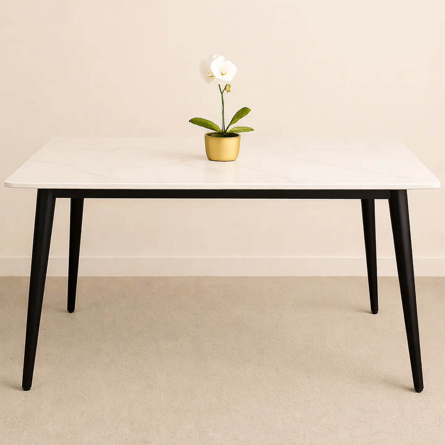 Mesa de Cuarzo Rectangular Calacatta Soft Base Negro (140x80cm, 160x90cm, 180x100cm) 1