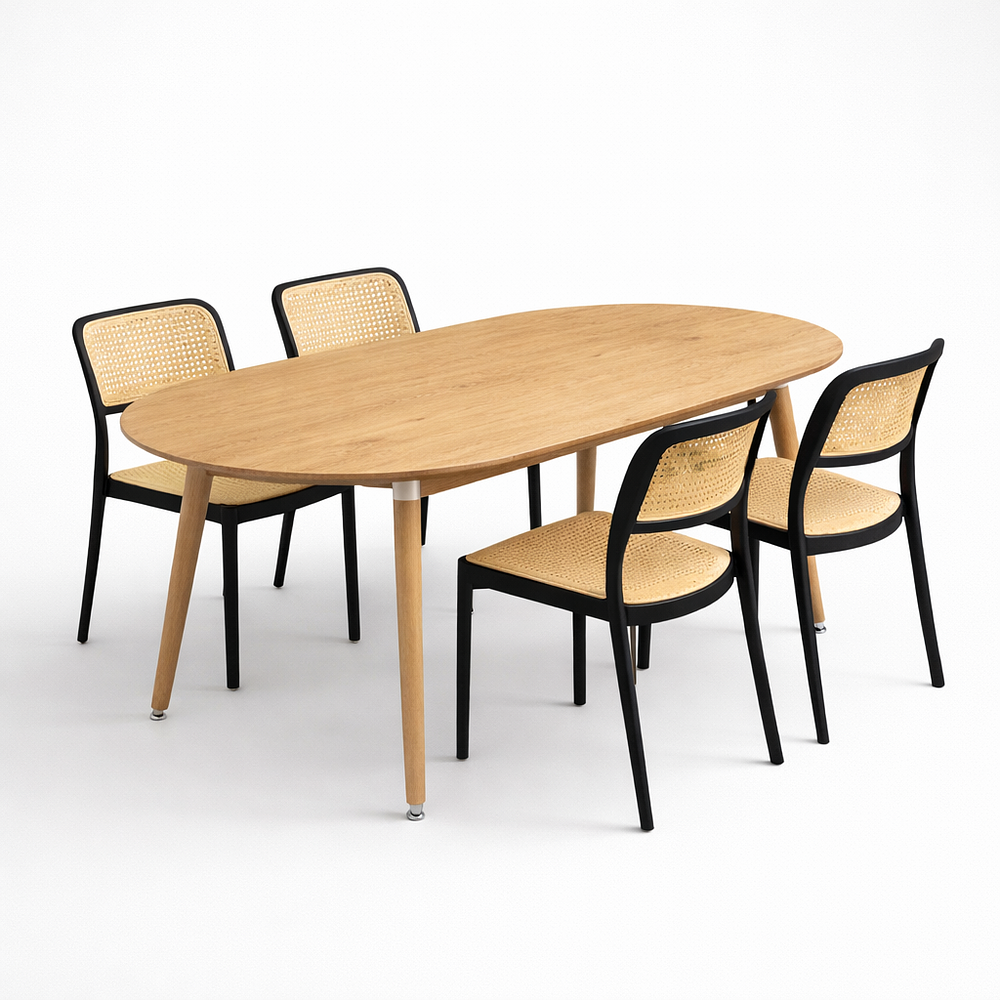 Comedor Wood Extensible + 4 Sillas Aia 1