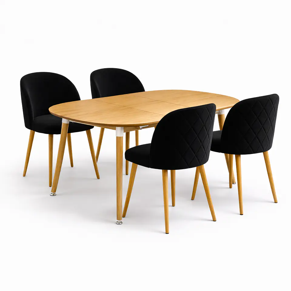 Mesa Extensible + Sillas Berna Velvet Oak 4