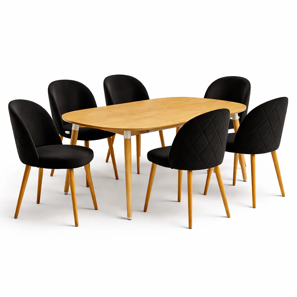 Mesa Extensible + Sillas Berna Velvet Oak 5