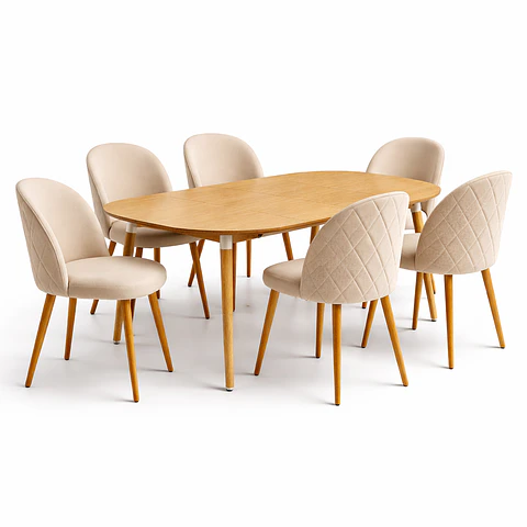 Mesa Extensible + Sillas Berna Velvet Oak
