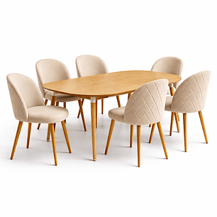 Mesa Extensible + Sillas Berna Velvet Oak