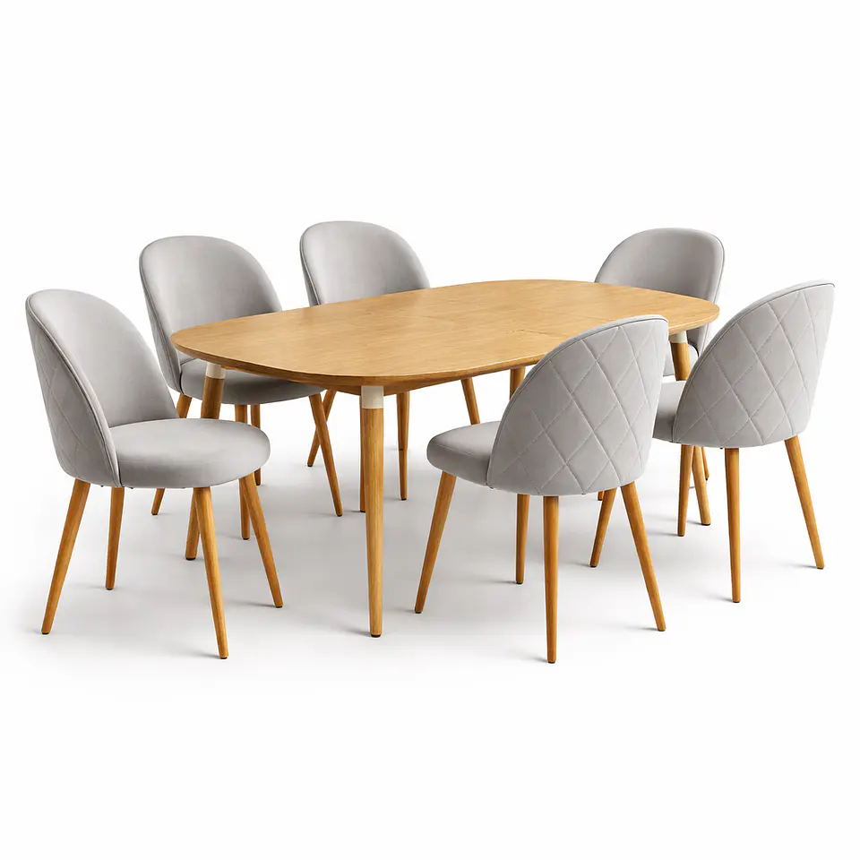Mesa Extensible + Sillas Berna Velvet Oak 6