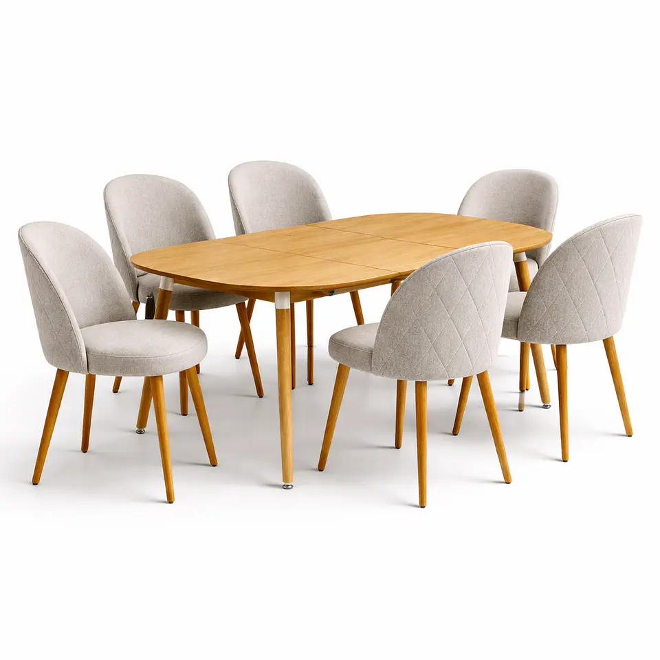 Mesa Extensible + Sillas Berna Lino Oak 1
