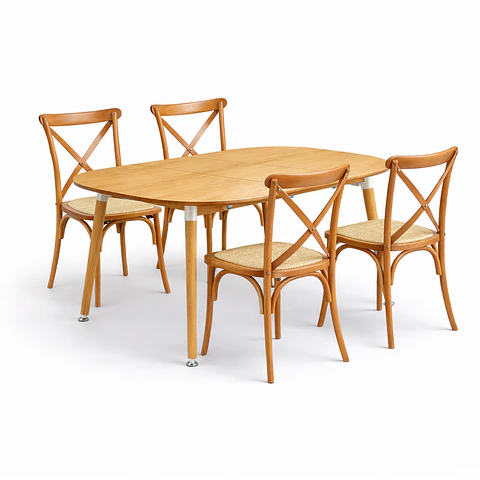 Mesa Extensible + Sillas Crossback de Madera