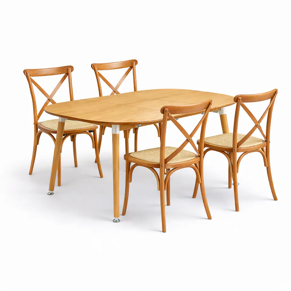 Mesa Extensible + Sillas Crossback de Madera 1