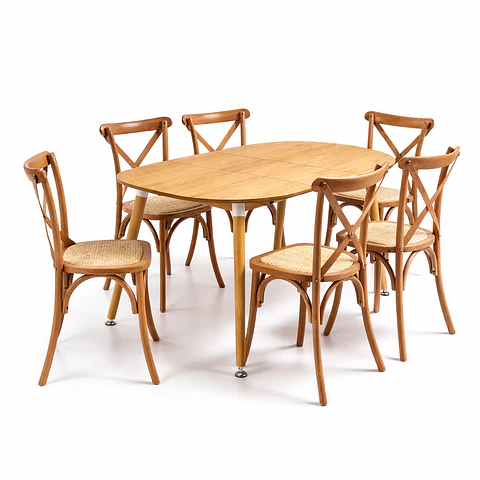 Mesa Extensible + Sillas Crossback de Madera