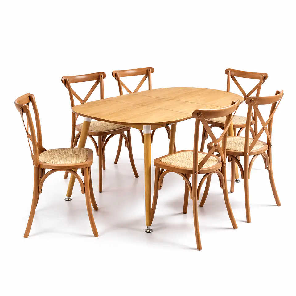 Mesa Extensible + Sillas Crossback de Madera 2