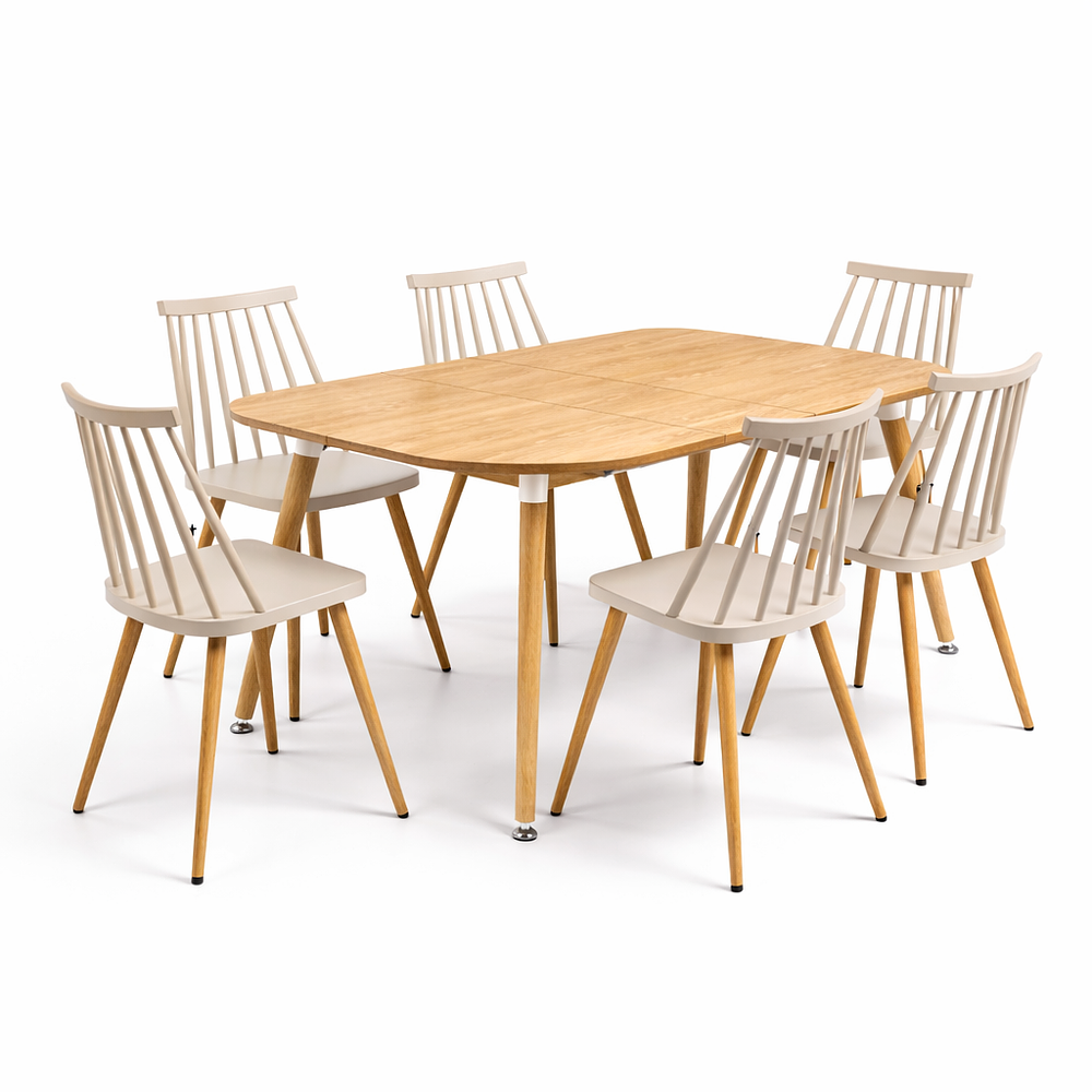 Comedor Extensible 3 en 1 + Sillas Windsor Retro 8