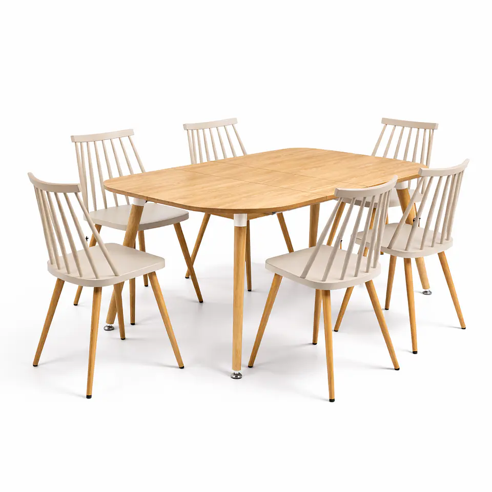 Comedor Extensible 3 en 1 + Sillas Windsor Retro 8