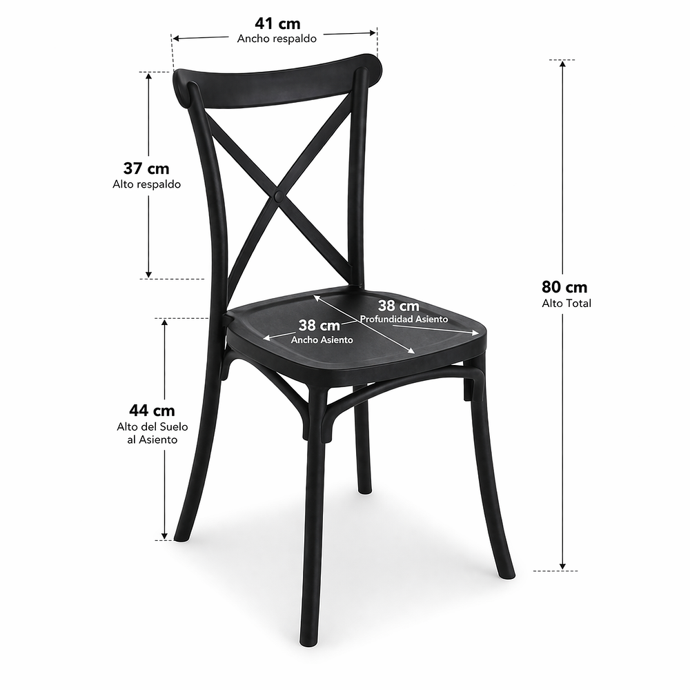 Silla Crossback Danubio Negro de Polipropileno 7