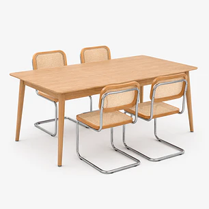 Juego de Comedor Mesa Extensible 2 en 1 (160x90cm a 200x90cm) + Sillas Breuer Top