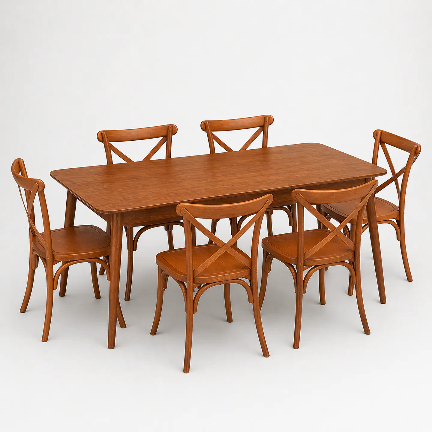 Set de Comedor Wallnut Mesa Komoro Rectangular + Sillas Crossback Basic Oak 1