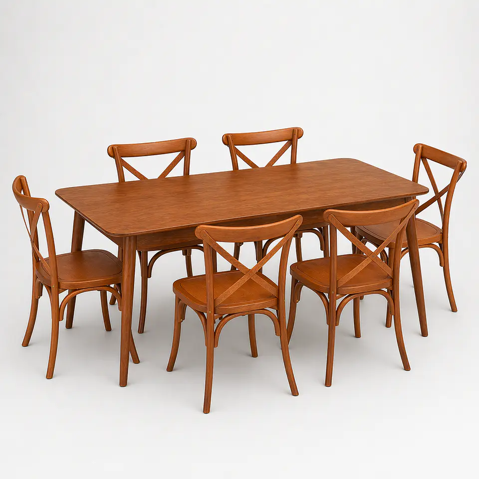 Set de Comedor Wallnut Mesa Komoro Rectangular + Sillas Crossback Basic Oak 1