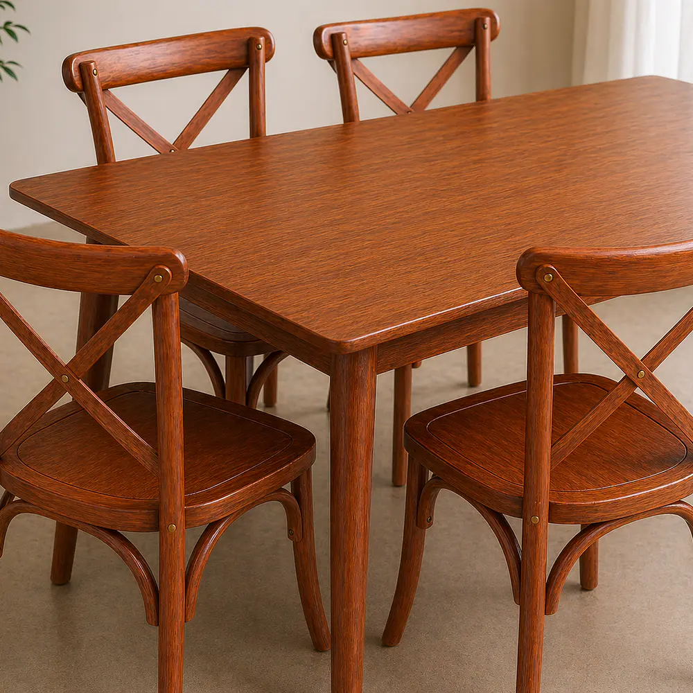 Set de Comedor Wallnut Mesa Komoro + Sillas Crossback Basic Oak 4