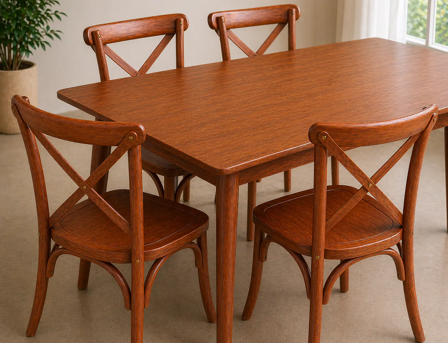 Set de Comedor Wallnut Mesa Komoro Rectangular + Sillas Crossback Basic Oak 4