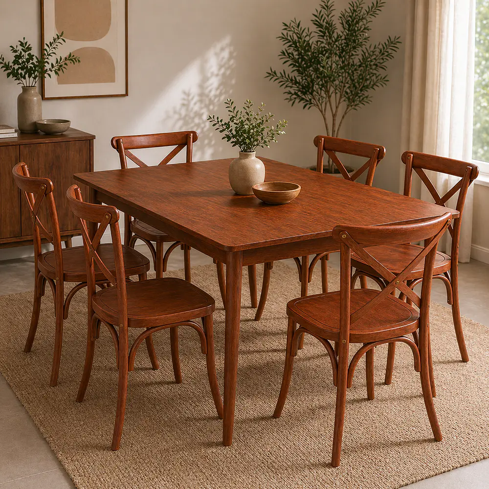 Set de Comedor Wallnut Mesa Komoro + Sillas Crossback Basic Oak 3