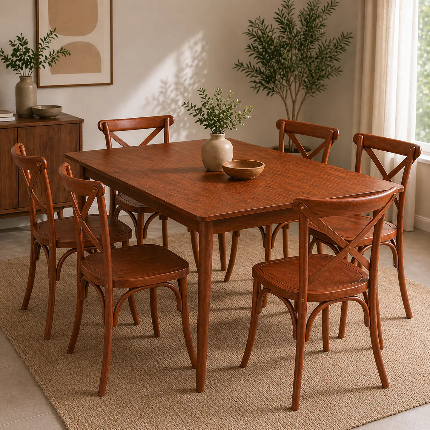 Set de Comedor Wallnut Mesa Komoro Rectangular + Sillas Crossback Basic Oak 3