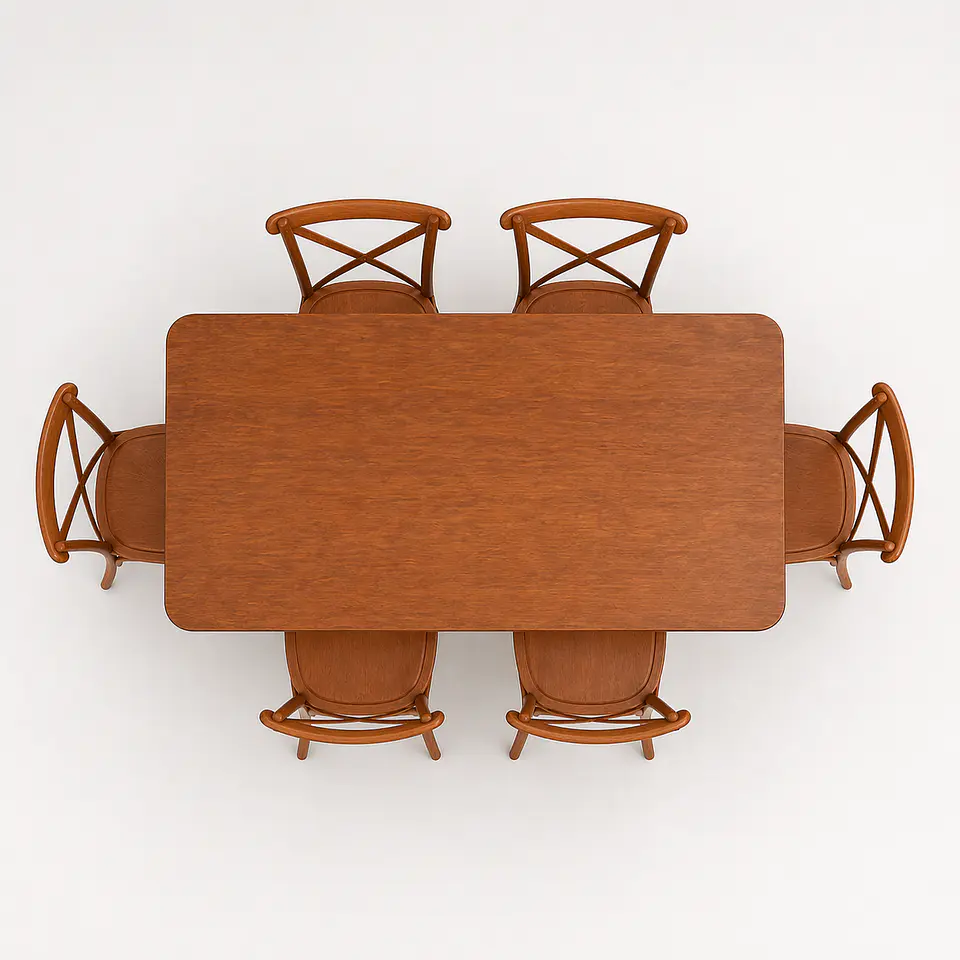 Set de Comedor Wallnut Mesa Komoro Rectangular + Sillas Crossback Basic Oak 5