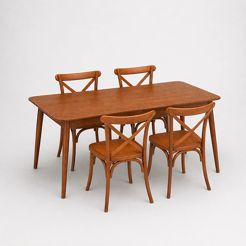 Set de Comedor Wallnut Mesa Komoro Rectangular + Sillas Crossback Basic Oak