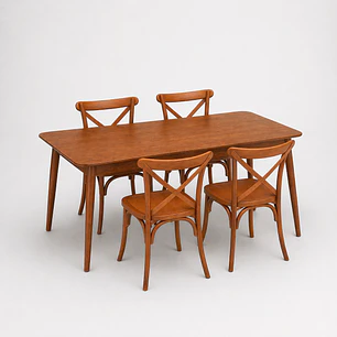 Set de Comedor Wallnut Mesa Komoro + Sillas Crossback Basic Oak