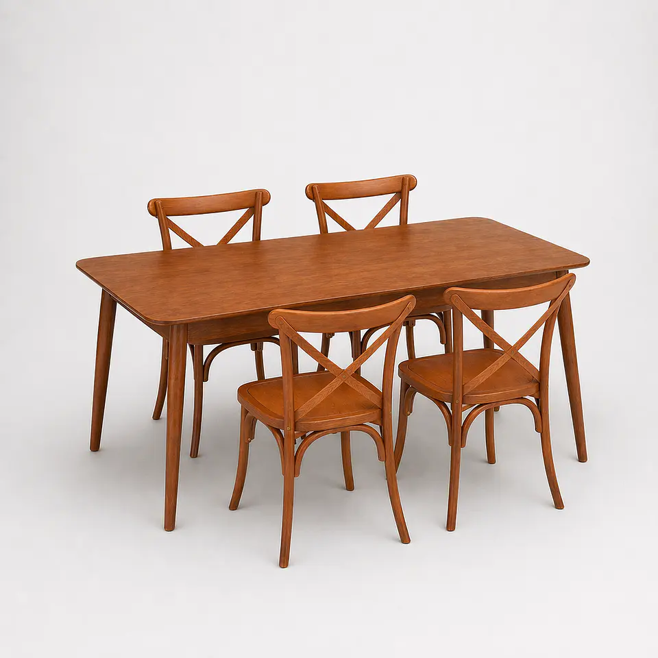 Set de Comedor Wallnut Mesa Komoro Rectangular + Sillas Crossback Basic Oak 2