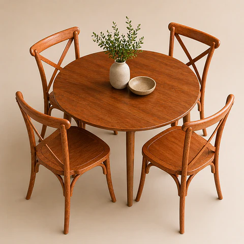 Set de Comedor Wallnut Mesa Komoro Redonda + Sillas Crossback Basic Oak