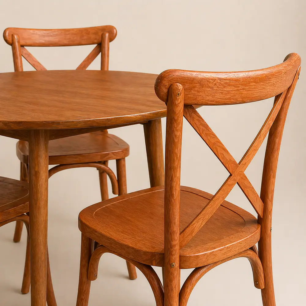 Set de Comedor Wallnut Mesa Komoro Redonda + Sillas Crossback Basic Oak 5