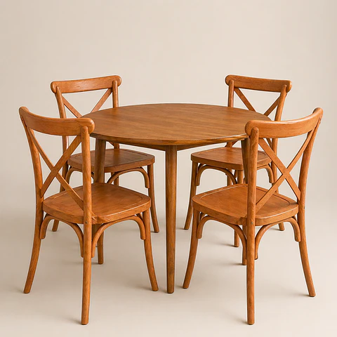 Set de Comedor Wallnut Mesa Komoro Redonda + Sillas Crossback Basic Oak
