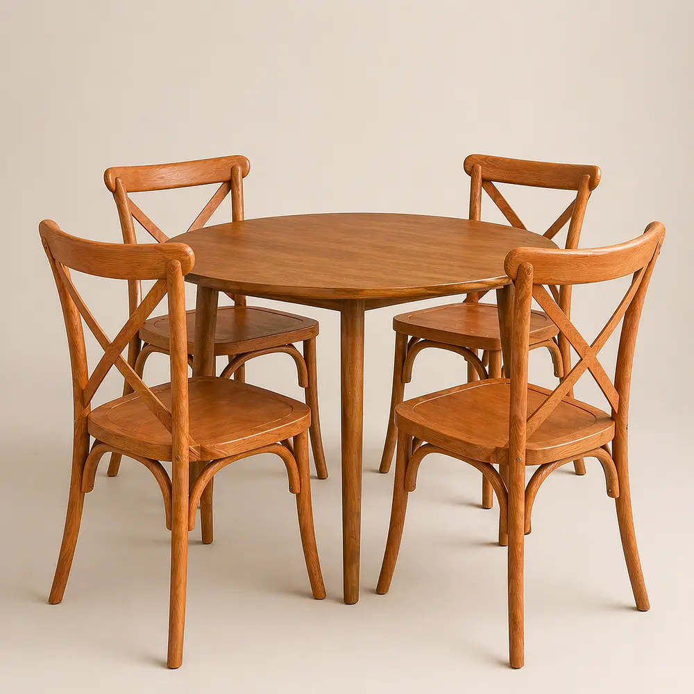 Set de Comedor Wallnut Mesa Komoro Redonda + Sillas Crossback Basic Oak 2