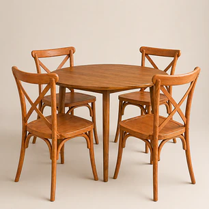 Set de Comedor Wallnut Mesa Komoro Redonda + Sillas Crossback Basic Oak