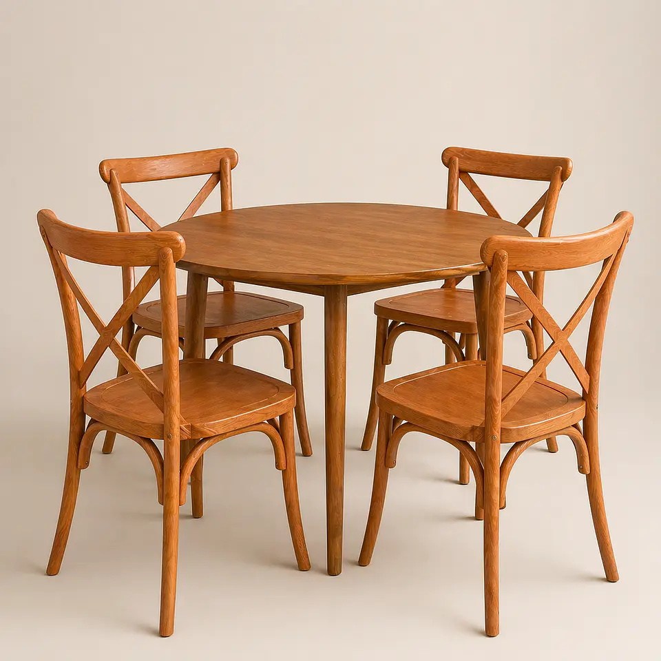 Set de Comedor Wallnut Mesa Komoro Redonda + Sillas Crossback Basic Oak 2