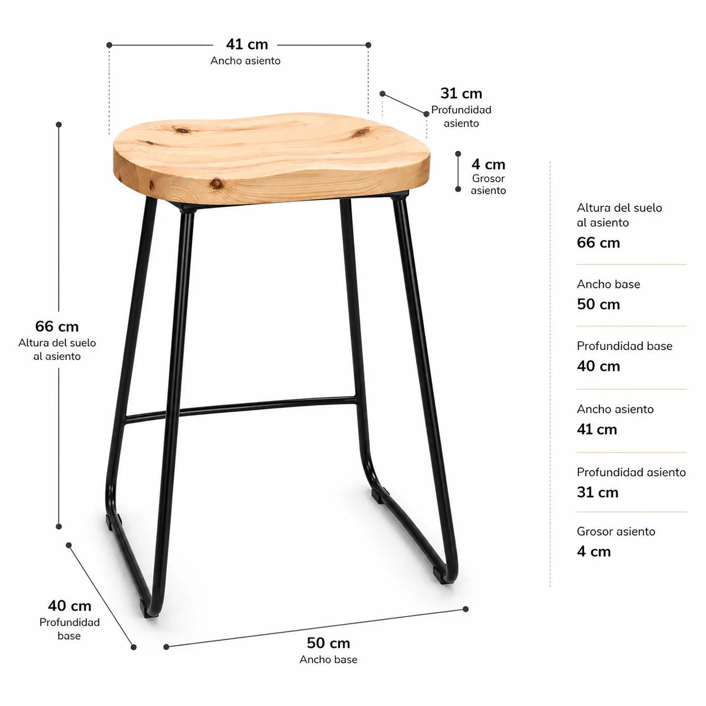Taburete Stormio de Madera 66cm 7