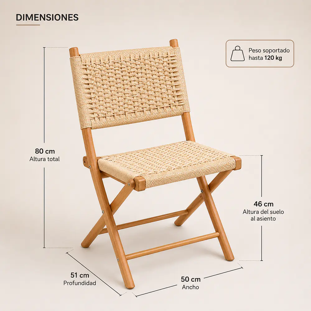 Silla Plegable Nido de Madera y Ratán 8