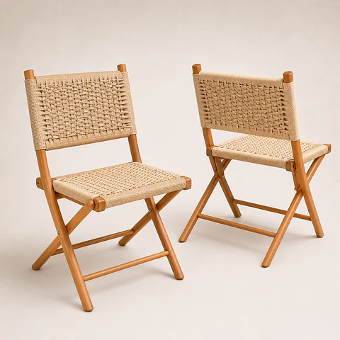 Pack de 2 Sillas Plegables Nido de Madera y Ratán