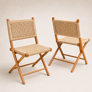Pack de 2 Sillas Plegables Nido de Madera y Ratán