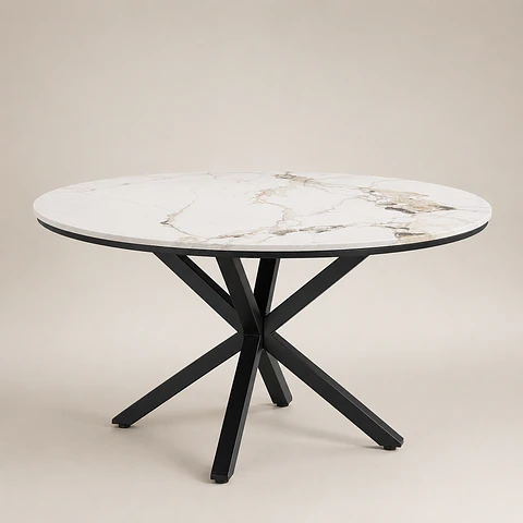 Mesa Ohmioh de Cuarzo Calacatta Redonda Base Negro