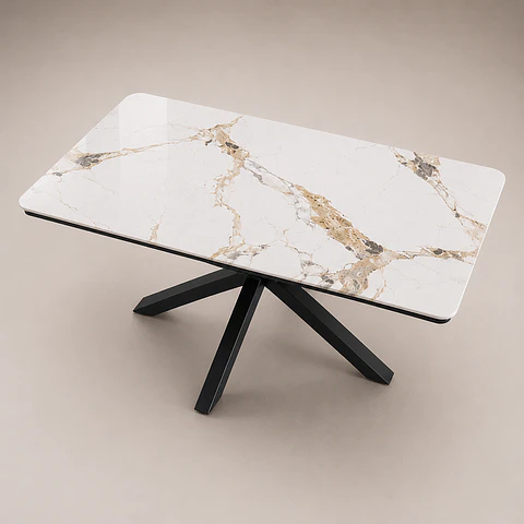 Mesa Ohmioh Rectangular de Cuarzo Calacatta Base Negro