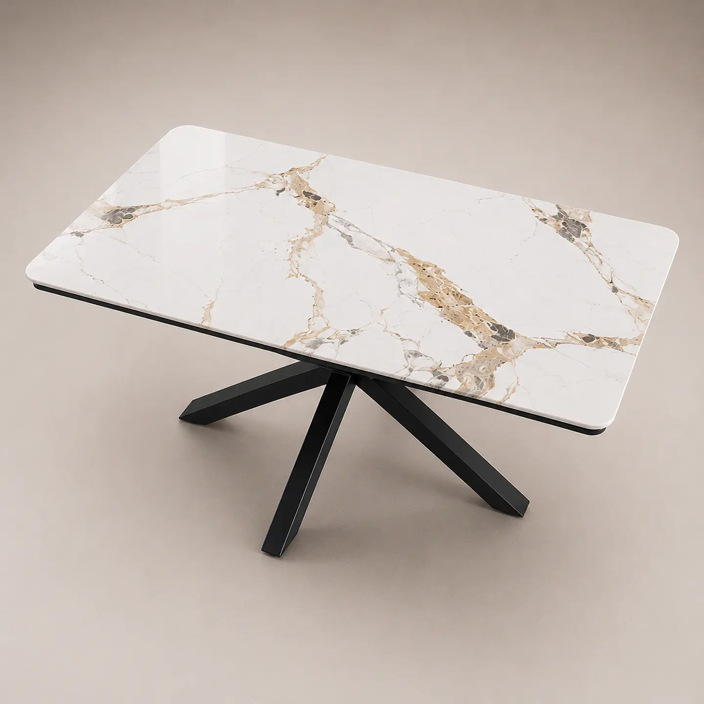 Mesa Ohmioh Rectangular de Cuarzo Calacatta Base Negro 2