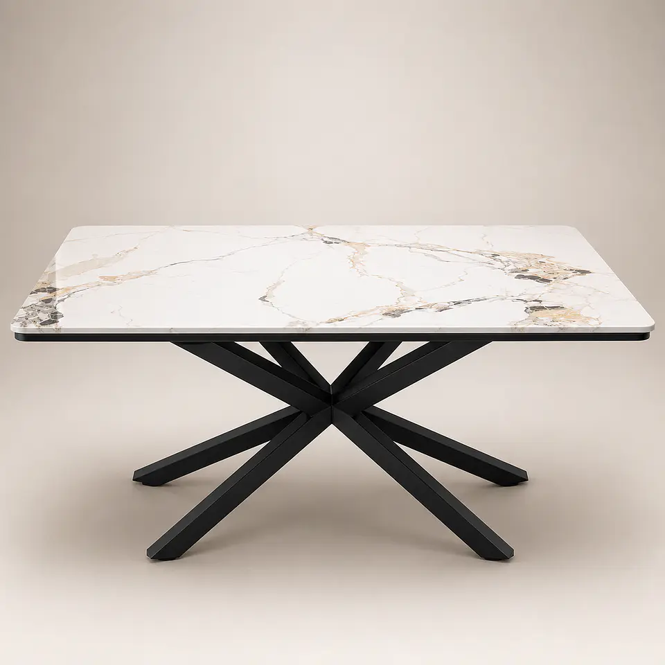 Mesa Ohmioh Rectangular de Cuarzo Calacatta Base Negro 1