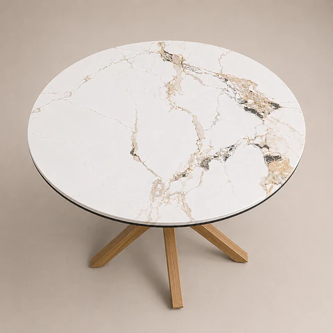 Mesa Ohmioh Redonda de Cuarzo Calacatta Oak