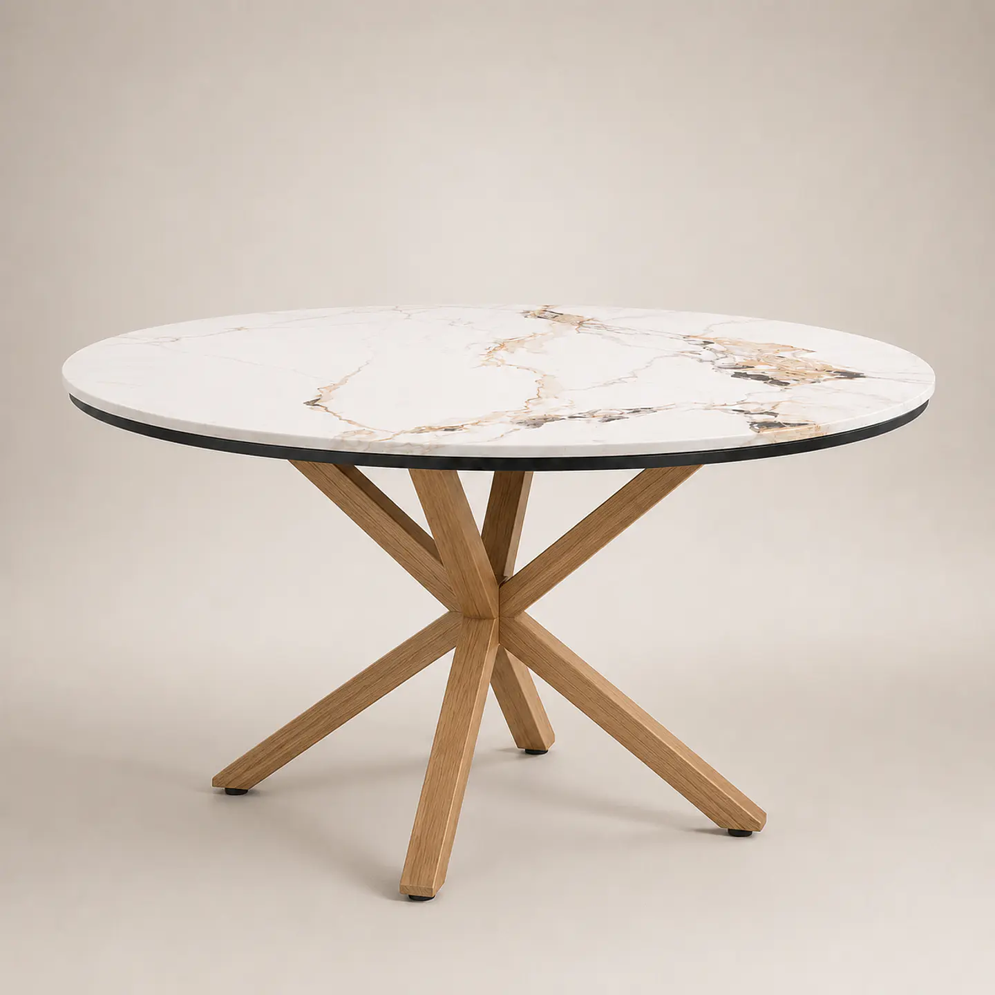 Mesa Ohmioh Redonda de Cuarzo Calacatta Oak 1