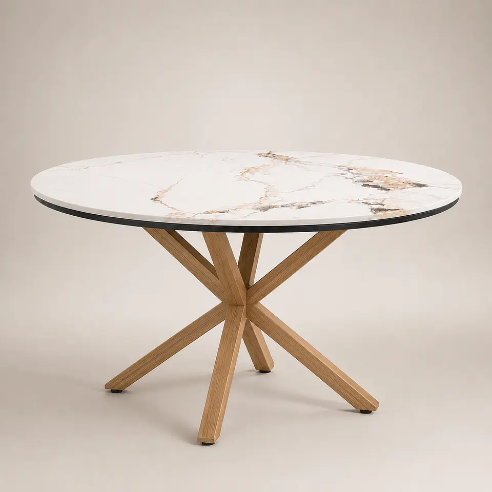 Mesa Ohmioh Redonda de Cuarzo Calacatta Oak 1