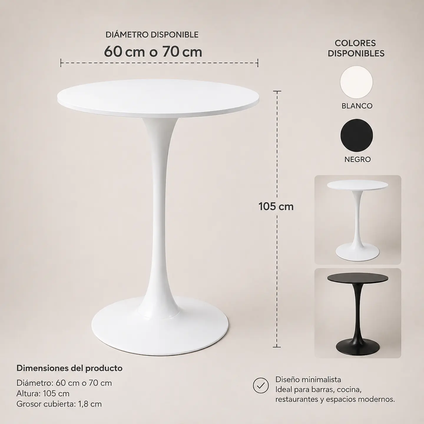 Mesa Tulip Redonda Alta para Bar 105cm de Altura  9