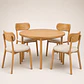 Comedor Mesa Atlas Redonda 100cm + 4 Sillas Atlas de Madera Tapiz de Lino Greige - Miniatura 1