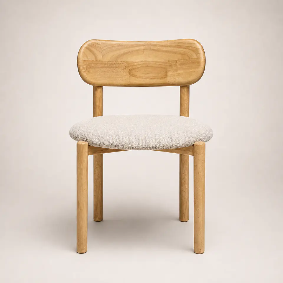 Comedor Mesa Atlas Redonda 100cm + 4 Sillas Atlas de Madera Tapiz de Lino Greige 4