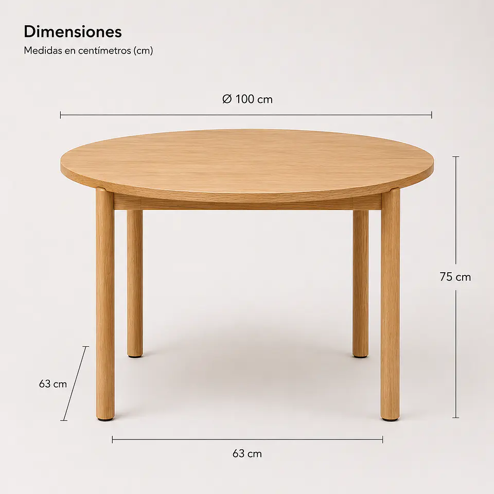 Comedor Mesa Atlas Redonda 100cm + 4 Sillas Atlas de Madera Tapiz de Lino Greige 12