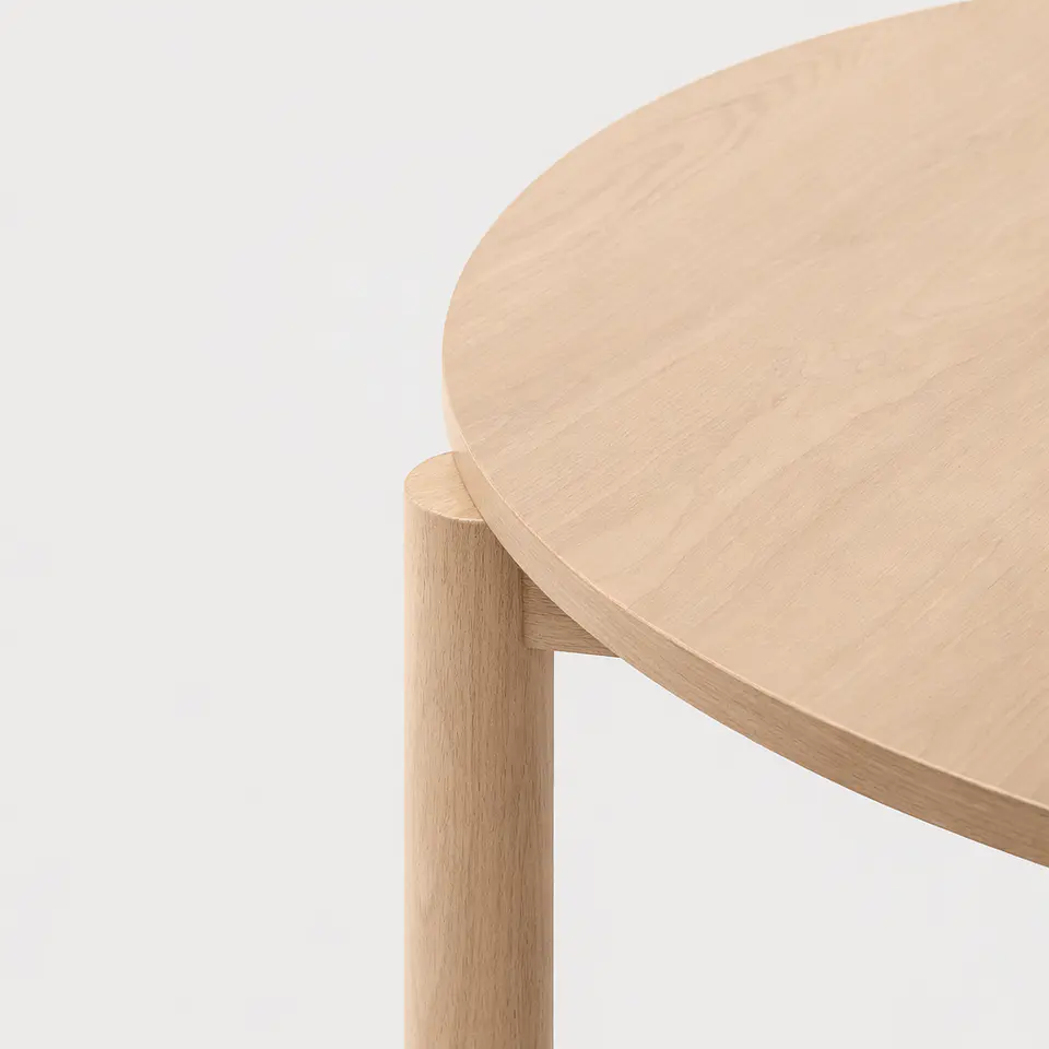 Comedor Mesa Atlas Redonda 100cm + 4 Sillas Atlas de Madera Tapiz de Lino Greige 10